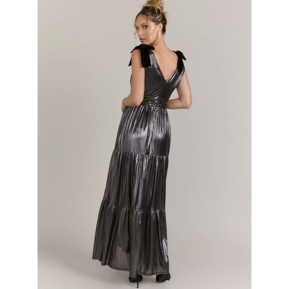 Sugar Lip Womens Maxi Dress Large Gunmetal Liquid Satin Tiered Whimsygoth Grunge - Picture 3 of 15